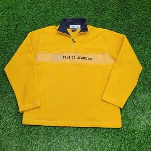 Vintage Y2K Nautica 1/4-Zip Fleece Sweater Large 23x27 Yellow Baggy